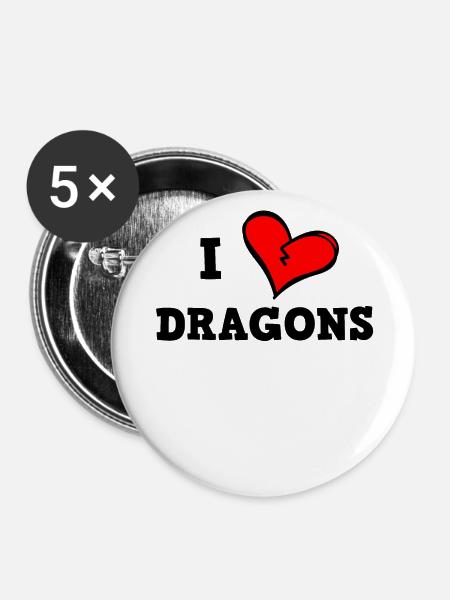Ich liebe Drachen - Buttons groß 56 mm (5er Pack) - Weiß