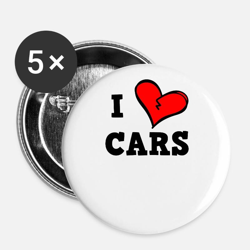 Ich liebe Autos - Buttons groß 56 mm (5er Pack) - Weiß