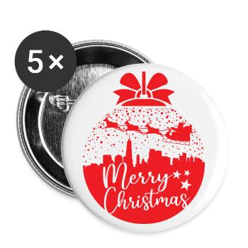 Boule de neige de Noël Traîneau Joyeux cadeau de Noël - Lot de 5 grands badges (56 mm) - blanc - Devant