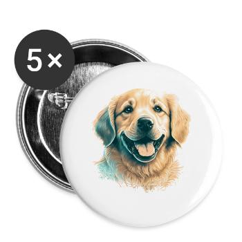 Süßer Golden Retriever Welpe für Hundebesitzer - Buttons groß 56 mm (5er Pack) - Weiß - Vorne
