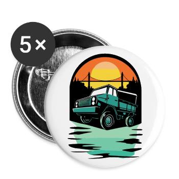 Coucher de soleil, un pont et un camion - Lot de 5 grands badges (56 mm) - blanc - Devant