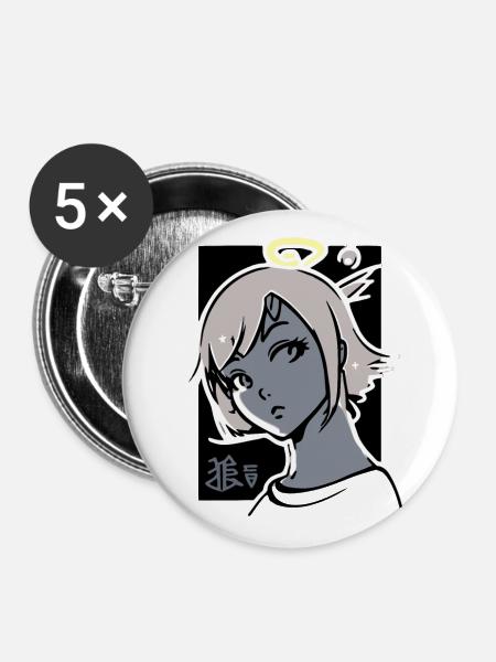 Engel Mädchen mit Heiligenschein - Buttons groß 56 mm (5er Pack) - Weiß