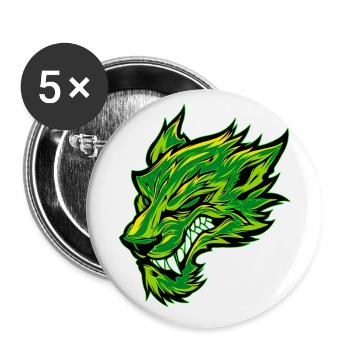 Tête de loup Tatouage Tête de loup Graffiti Vert - Lot de 5 grands badges (56 mm) - blanc - Devant