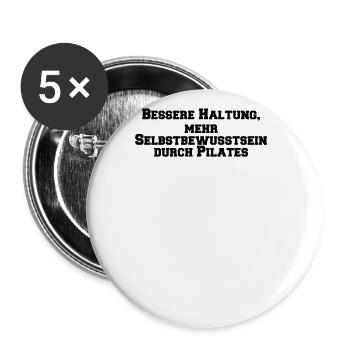 Pilates - Bessere Haltung, mehr Selbstbewusstsein - Buttons groß 56 mm (5er Pack) - Weiß - Vorne