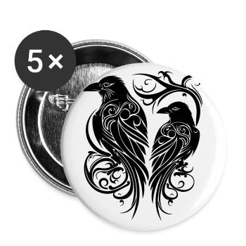 Odins Raben Hugin und Munin Tribal Tattoo Wikinger - Buttons groß 56 mm (5er Pack) - Weiß - Vorne
