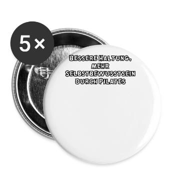 Pilates - Bessere Haltung, mehr Selbstbewusstsein - Buttons groß 56 mm (5er Pack) - Weiß - Vorne