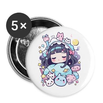 Anime Pajamas with Pastel Design for Japan Lovers - Buttons large 2.2''/56 mm (5-pack) - white - Front
