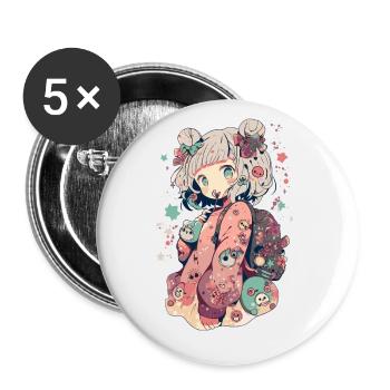 Pastel kawaii anime girl for manga freaks - Buttons large 2.2''/56 mm (5-pack) - white - Front