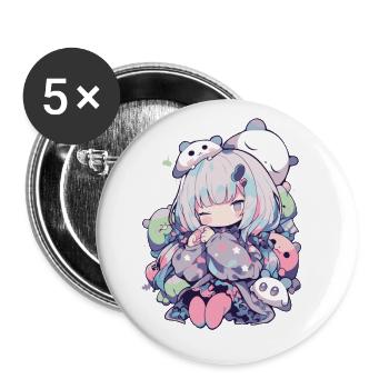 Kawaii Nachthemd für Manga- und Anime-Liebhaber - Buttons groß 56 mm (5er Pack) - Weiß - Vorne