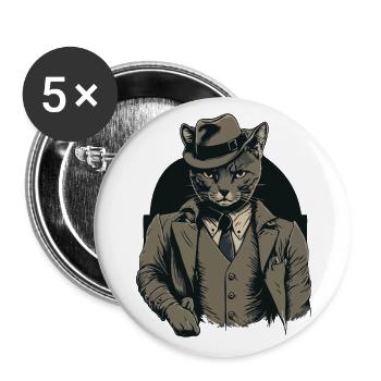 1920er Gangster Katze Anführer einer Katzen Gang - Buttons groß 56 mm (5er Pack) - Weiß - Vorne