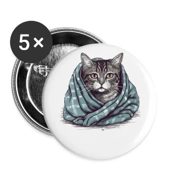 Katze in einer Decke - Buttons groß 56 mm (5er Pack) - Weiß - Vorne