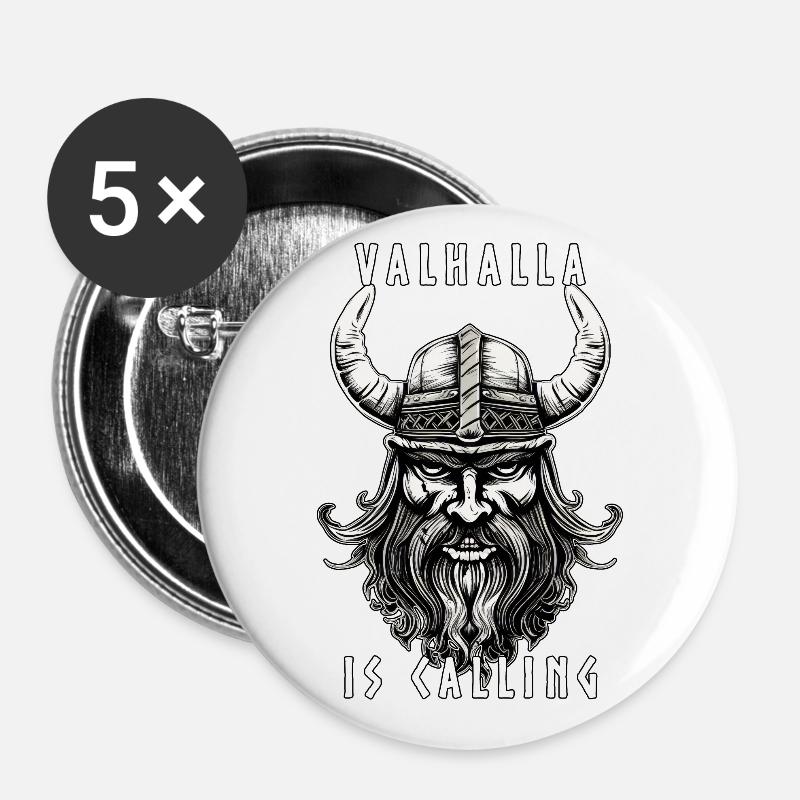 Valhalla is calling, Viking Warrior design - Buttons large 2.2''/56 mm (5-pack) - white