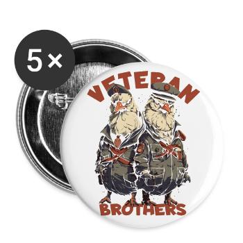 Cartoon Chicken: Rooster, Soldier, Veteran, Brothers - Buttons large 2.2''/56 mm (5-pack) - white - Front