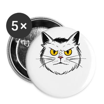 Gruselige Cartoon Katze - Buttons groß 56 mm (5er Pack) - Weiß - Vorne