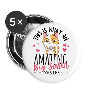 Schwangerschaft verkünden mit süßer Kawaii Katze - Buttons groß 56 mm (5er Pack) - Weiß - Vorne