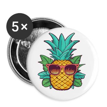 Cartoon Pineapple Summer with Sunglasses Good Vibes - Buttons large 2.2''/56 mm (5-pack) - white - Front