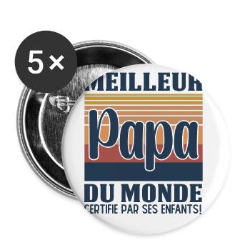 Homme Meilleur Papa Du Monde Fête des Pères - Lot de 5 grands badges (56 mm) - blanc - Devant