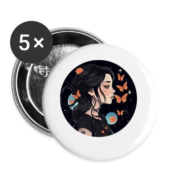 Ästhetisches Gothic Mädchen und Schmetterlinge in - Buttons groß 56 mm (5er Pack) - Weiß - Vorne