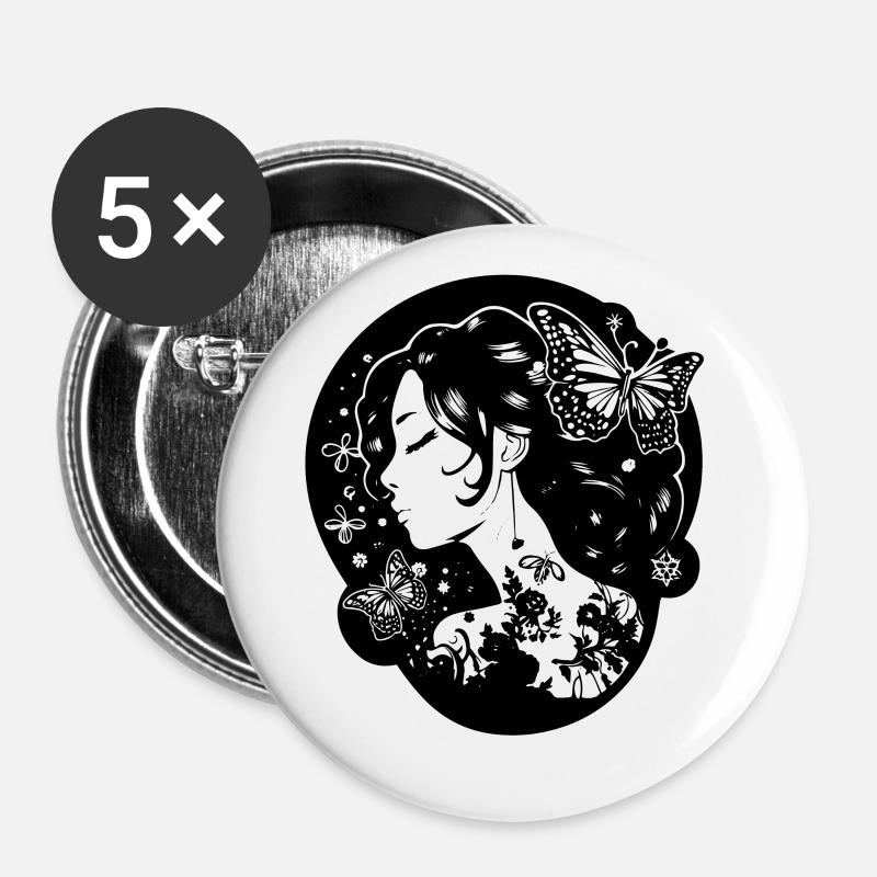 Wunderschöne Goth Ästhetik: Gothic Mädchen mit - Buttons groß 56 mm (5er Pack) - Weiß