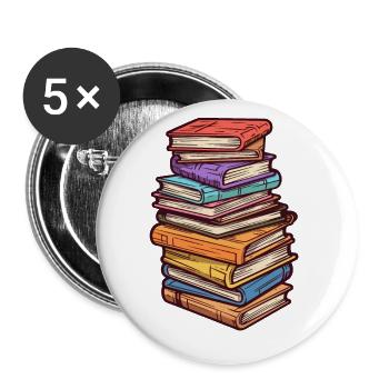 Pile de livres pour rats de bibliothèque et rats de bibliothèque - Lot de 5 grands badges (56 mm) - blanc - Devant
