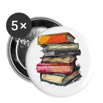 Stack of books for bookworms and bookworms - Buttons large 2.2''/56 mm (5-pack) - white - Front