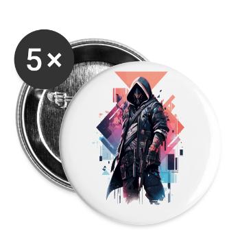 Epic Gamer Cyber Assassin avec masque de robot - Lot de 5 grands badges (56 mm) - blanc - Devant