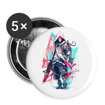 Epic Gamer Cyber Assassin Punk Street Style - Lot de 5 grands badges (56 mm) - blanc - Devant