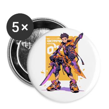 Shibuya: Cooler Anime Junge mit Schwert Japanisch - Buttons groß 56 mm (5er Pack) - Weiß - Vorne