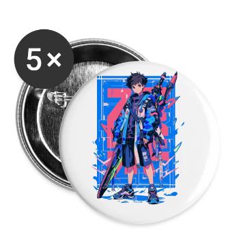 Shibuya: Cooler Anime Junge mit Schwert Japanisch - Buttons groß 56 mm (5er Pack) - Weiß - Vorne