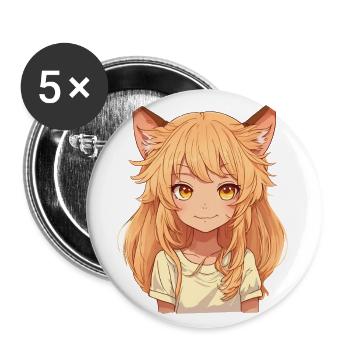 Kemonomimi Anime Manga Kawaii Chibi Girl Character - Buttons large 2.2''/56 mm (5-pack) - white - Front