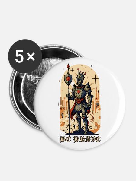 Sei mutig – Mittelalterlicher Ritter - Buttons groß 56 mm (5er Pack) - Weiß