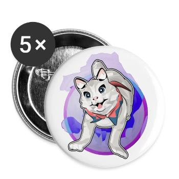 Halstuch-Katze vor buntem Hintergrund - Buttons groß 56 mm (5er Pack) - Weiß - Vorne