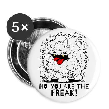 Verrückter, Funkiger Freak Monster Hund - Buttons groß 56 mm (5er Pack) - Weiß - Vorne
