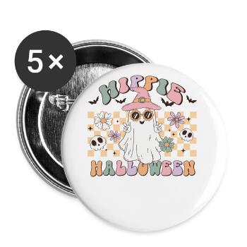 Hippies Halloween Ghost: Trick or Treat Retro - Buttons large 2.2''/56 mm (5-pack) - white - Front