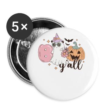 Retro Halloween Boo Y'All Pumpkin and Ghost Design - Buttons large 2.2''/56 mm (5-pack) - white - Front