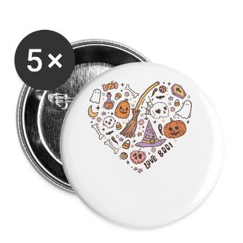 Stylischer Retro-Grusel: Halloween 60er und 70er - Buttons groß 56 mm (5er Pack) - Weiß - Vorne
