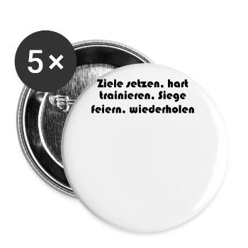 Fitness - Ziele setzen, hart trainieren, Siege - Buttons groß 56 mm (5er Pack) - Weiß - Vorne