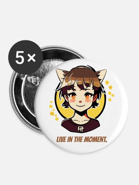 Lebe im Moment, Katzen-mädchen - Buttons groß 56 mm (5er Pack) - Weiß
