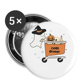Halloween Gespenst mit Einkaufswagen Code Orange - Buttons groß 56 mm (5er Pack) - Weiß - Vorne