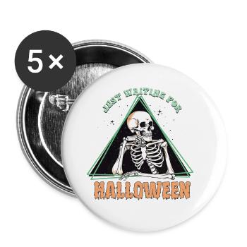 Creepy "Just Waiting For Halloween" Skeleton - Buttons large 2.2''/56 mm (5-pack) - white - Front