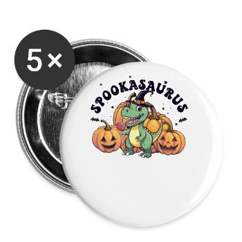 Süßer Spookasaurus für Halloween-Fans mit Hexenhut - Buttons groß 56 mm (5er Pack) - Weiß - Vorne