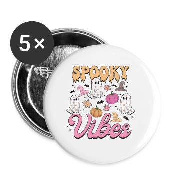 Süße Geister und Kürbisse: Spooky Halloween Vibes - Buttons groß 56 mm (5er Pack) - Weiß - Vorne