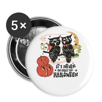 Retro Vintage Gruselige Halloween-Eulen und Kürbis - Buttons groß 56 mm (5er Pack) - Weiß - Vorne