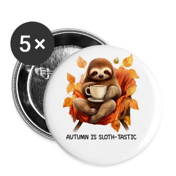 Herbstliches Faultier-Design: Kuschelig Entspannt - Buttons groß 56 mm (5er Pack) - Weiß - Vorne