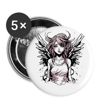 Modernes Engel Mädchen - Buttons groß 56 mm (5er Pack) - Weiß - Vorne