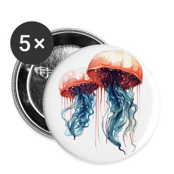 Pink Blue Watercolor Jellyfish Artwork - Buttons large 2.2''/56 mm (5-pack) - white - Front