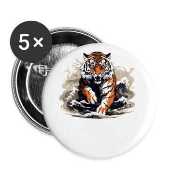 Bengalischer Tiger Japanische Great Wave Kanagawa - Buttons groß 56 mm (5er Pack) - Weiß - Vorne