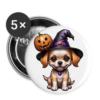 Halloween - cute puppy with pumpkin - Buttons large 2.2''/56 mm (5-pack) - white - Front
