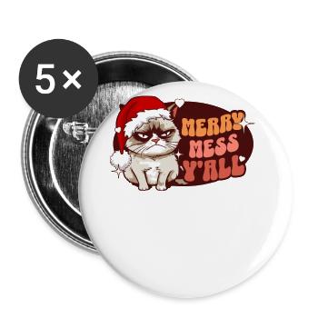 Merry Mess Y'all: Angry Cat Women Funny Christmas - Buttons groß 56 mm (5er Pack) - Weiß - Vorne
