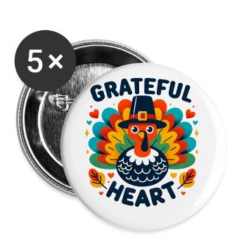 Grateful Heart - Thanksgiving Turkey Time Kids - Buttons large 2.2''/56 mm (5-pack) - white - Front